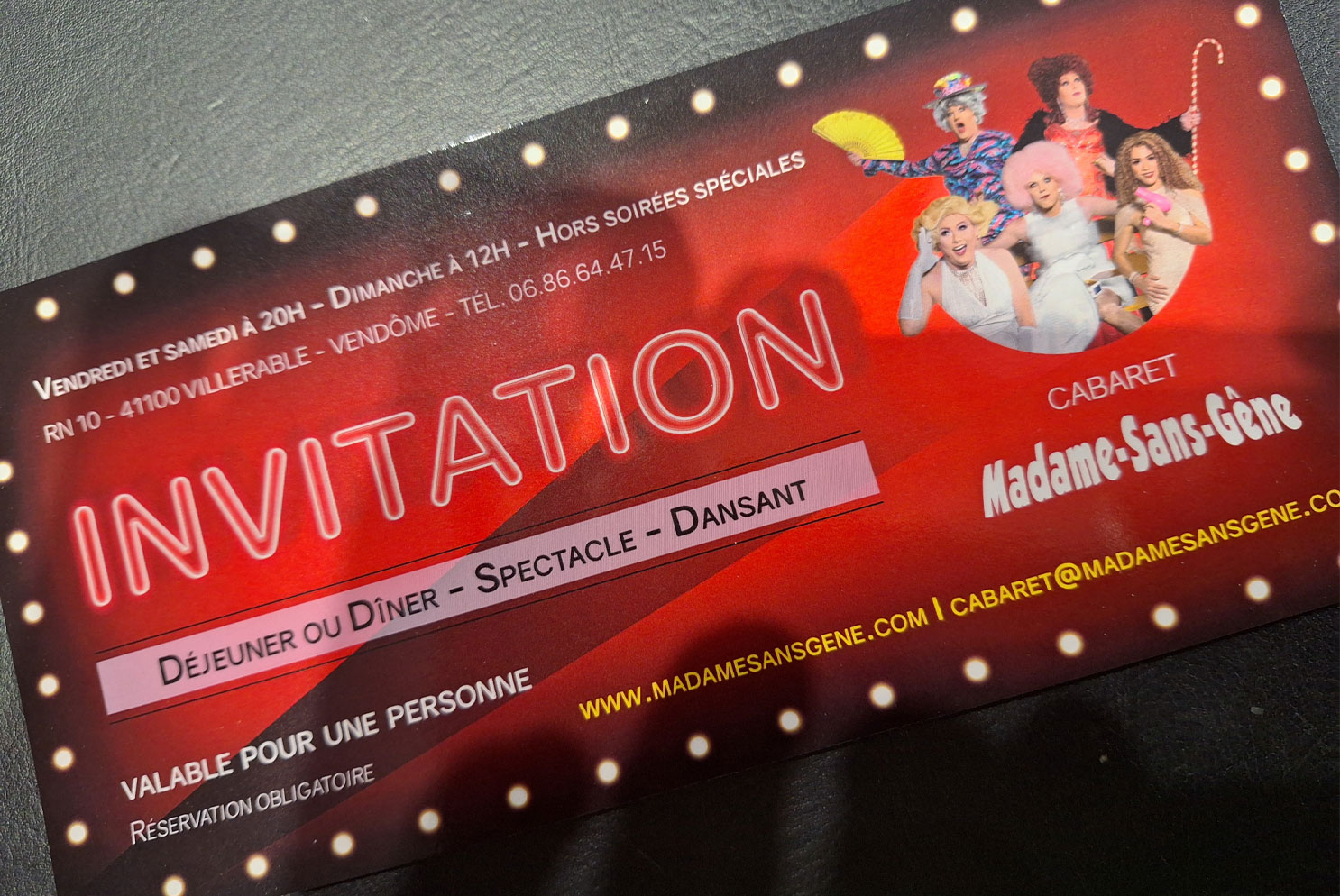 bon cadeau invitation Cabaret Madame Sans Gêne